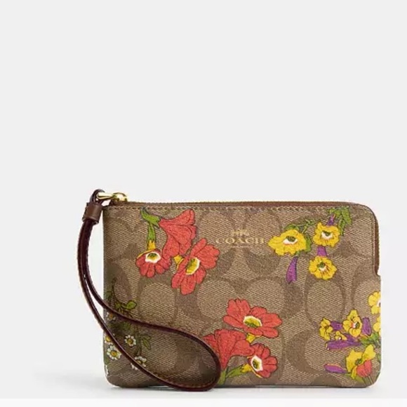 🌺NWT- Coach  Multi Corner Zip Wristlet In Signature Canvas With Floral Print🌺 - Picture 1 of 9